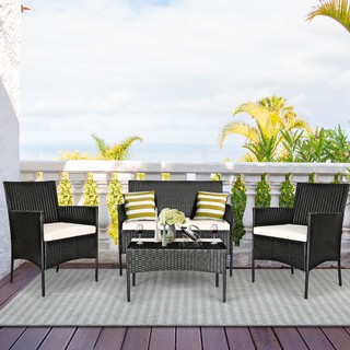 4 Piece Set: Costway Patio Rattan Cushioned Furniture Set